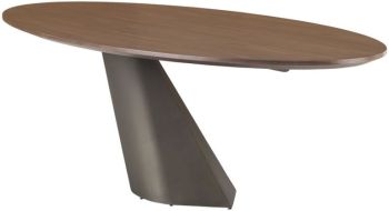Oblo Dining Table (Long - Walnut with Matte Bronze Base) 
