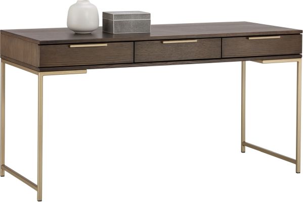 Rebel Desk (Umber Brown Wood with Gold Base)