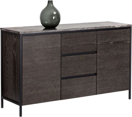 Stamos Sideboard (Grey Marble & Wood with Black Base)