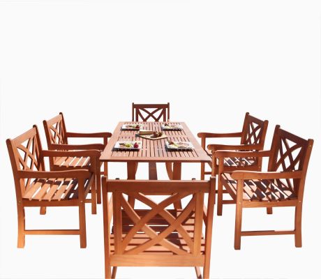 York 7 Piece Dining Set (Cross Back & Curved Leg Table)